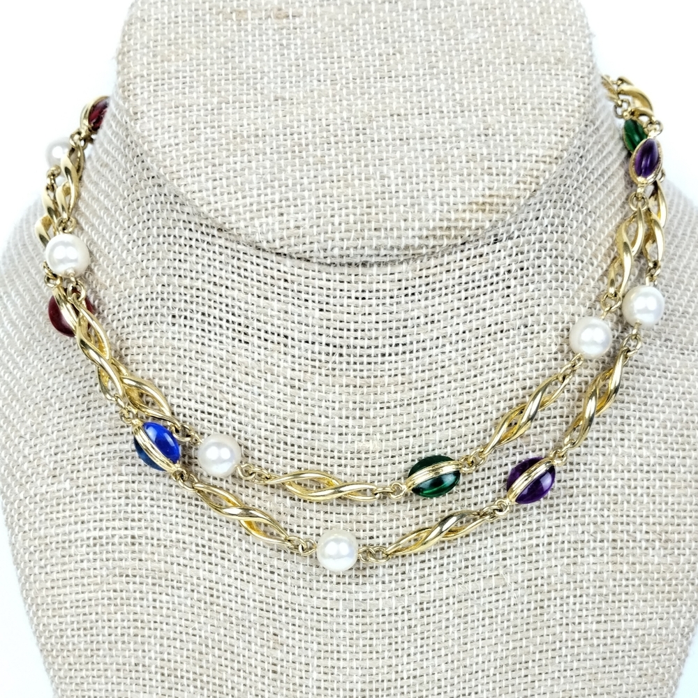 Elegant Gold-Tone Multicolor Beaded Necklace